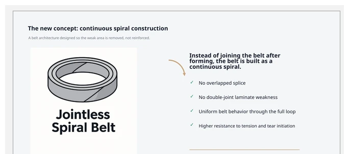 Jointless Spiral Belt continuous spiral construction concept